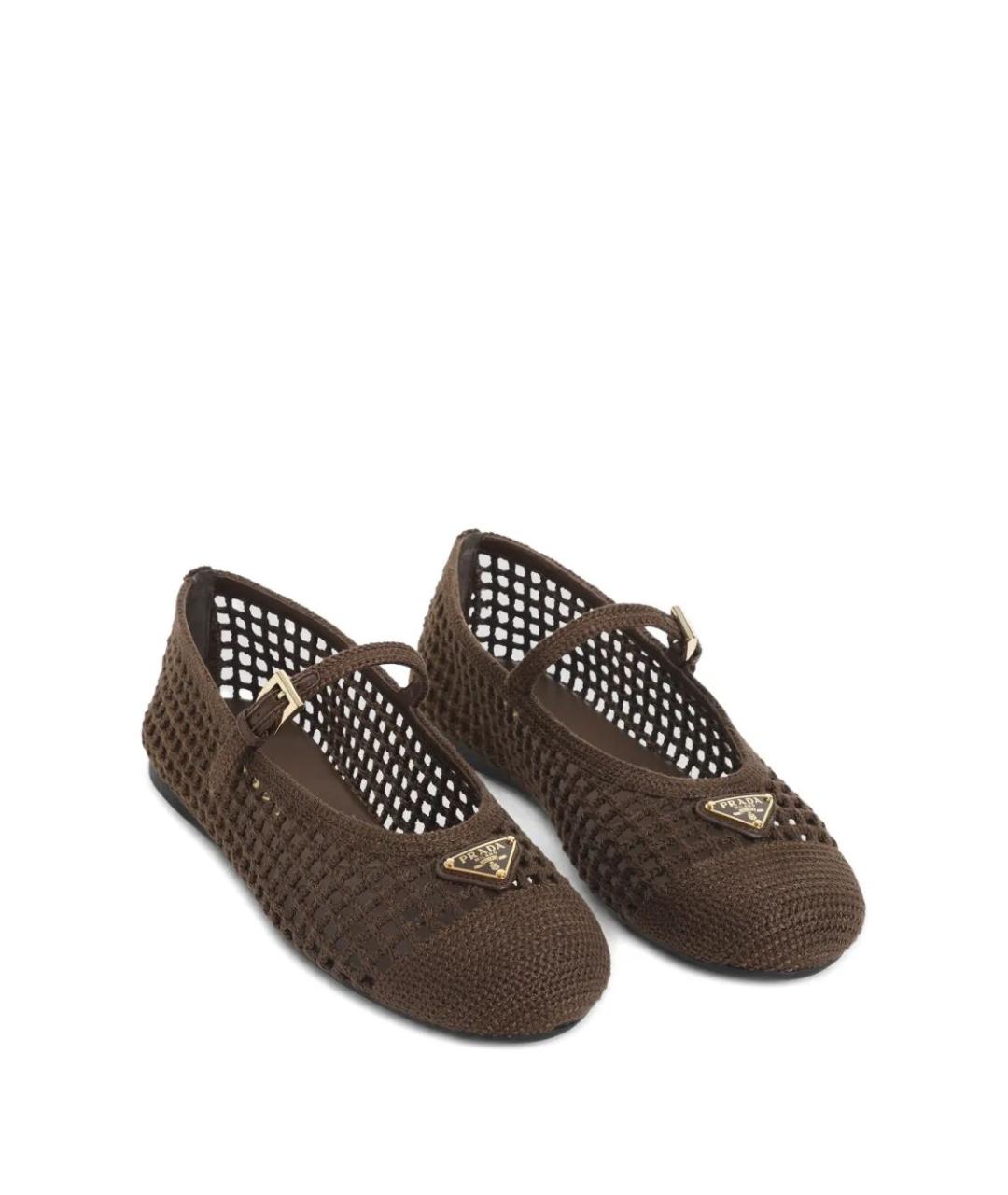 PRADA Коричневые текстильные балетки, фото 2