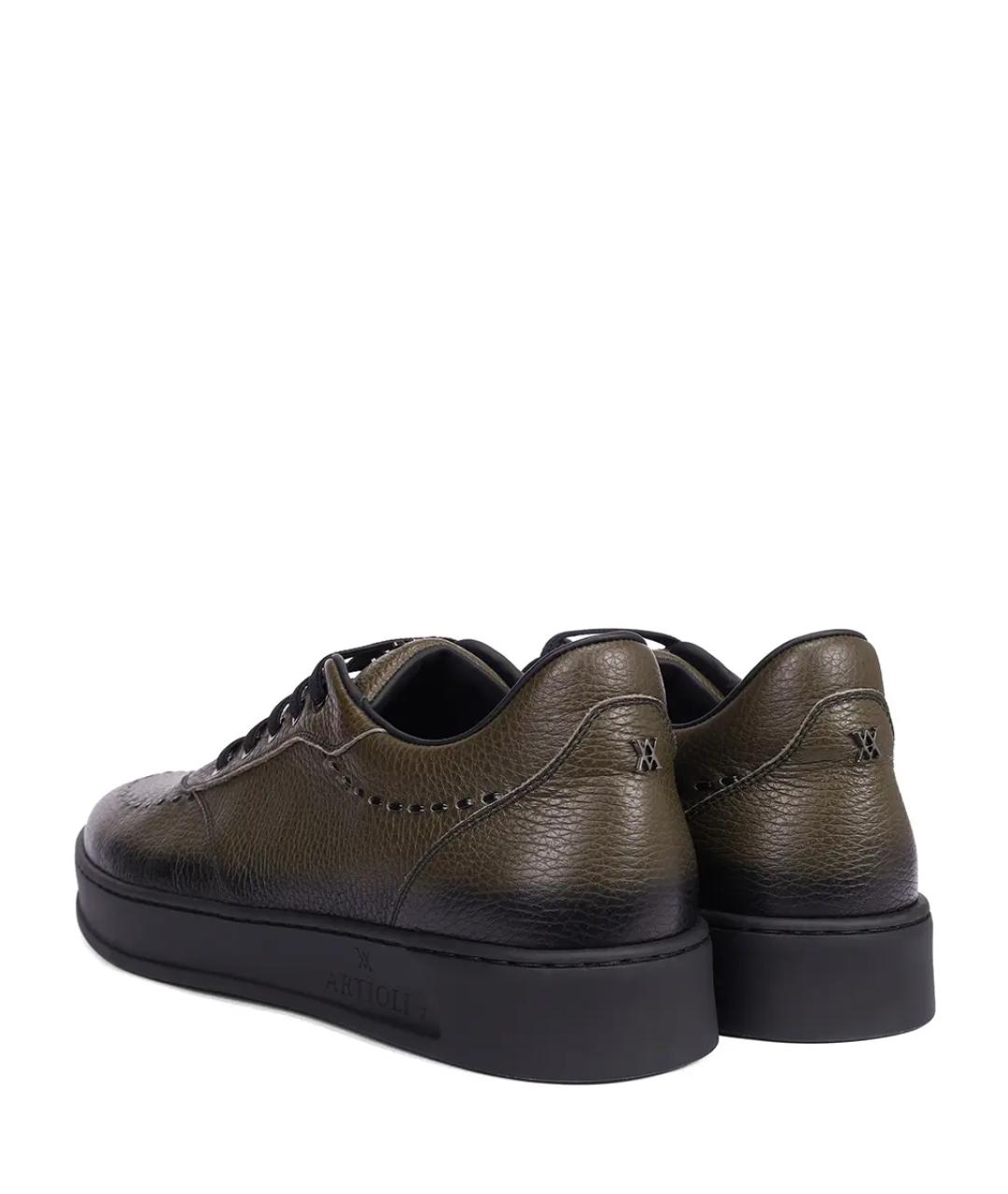 ARTIOLI Зеленые кожаные низкие кроссовки / кеды, фото 4