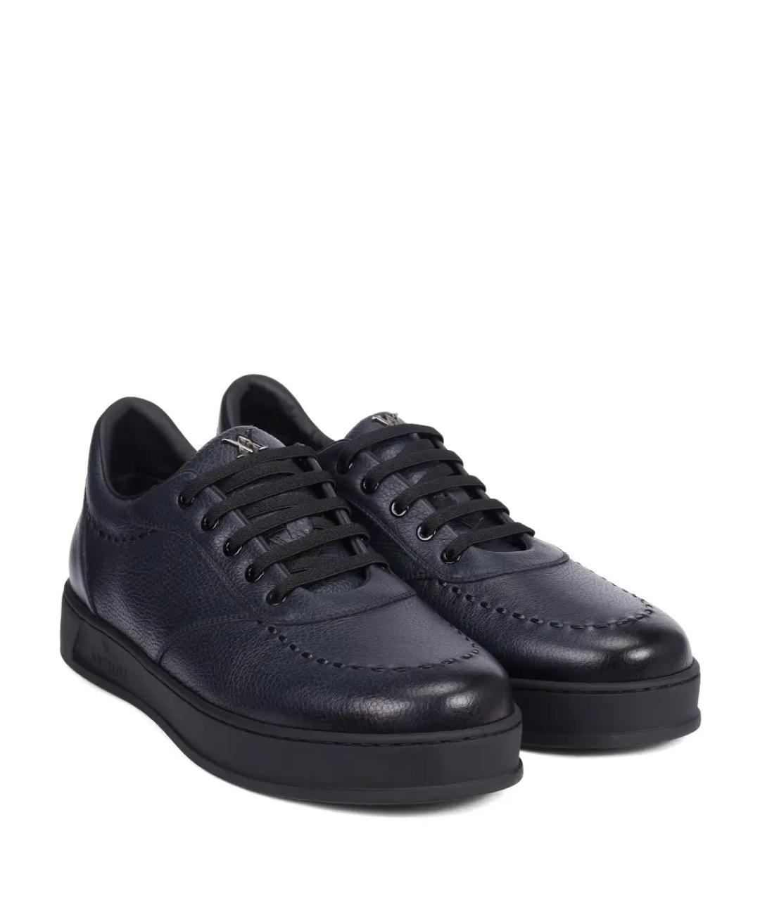 ARTIOLI Темно-синие кожаные низкие кроссовки / кеды, фото 2