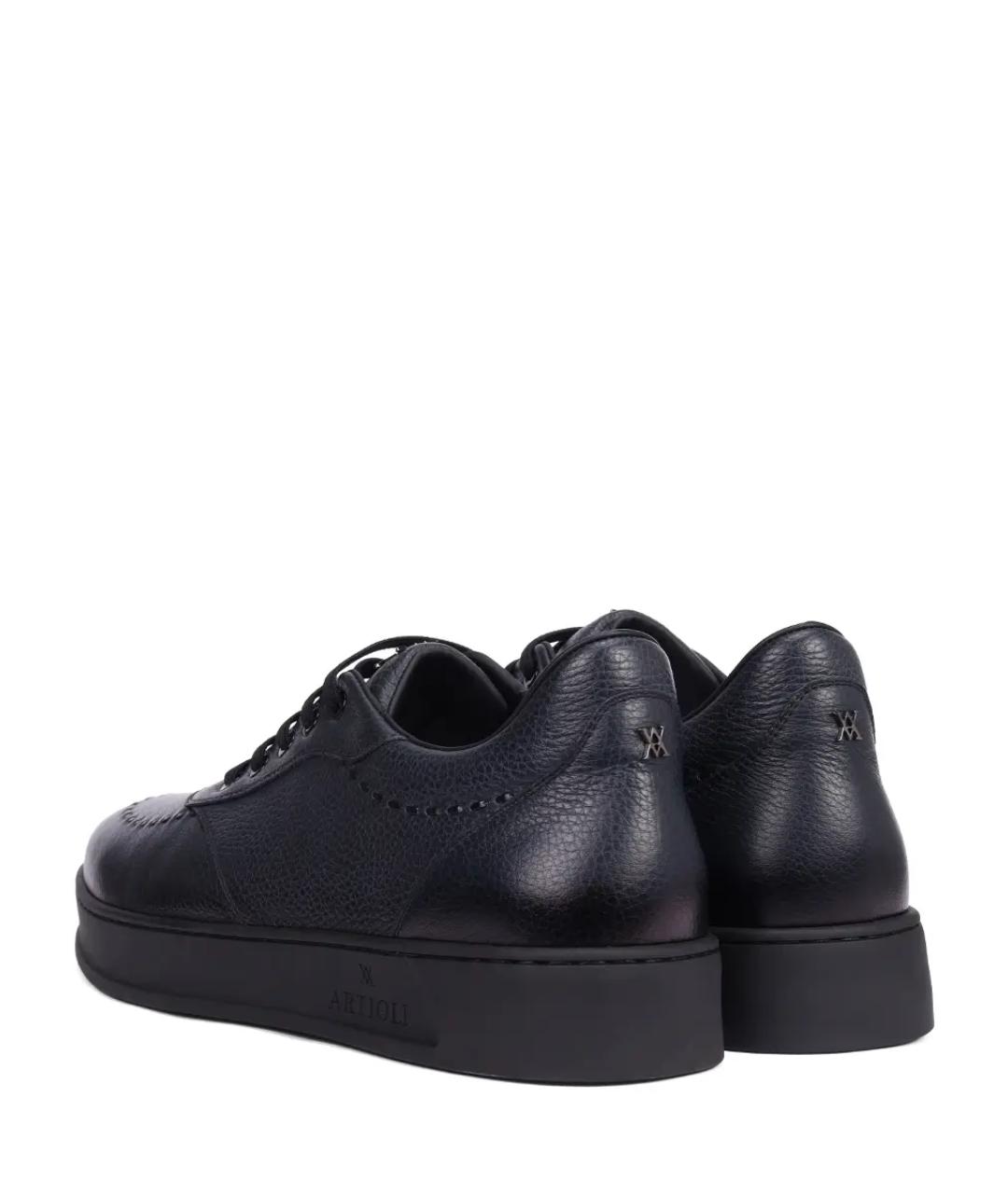 ARTIOLI Темно-синие кожаные низкие кроссовки / кеды, фото 4