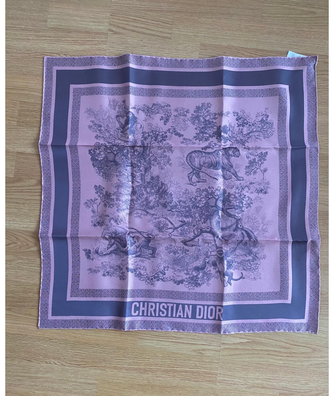 CHRISTIAN DIOR Розовый шелковый платок, фото 3