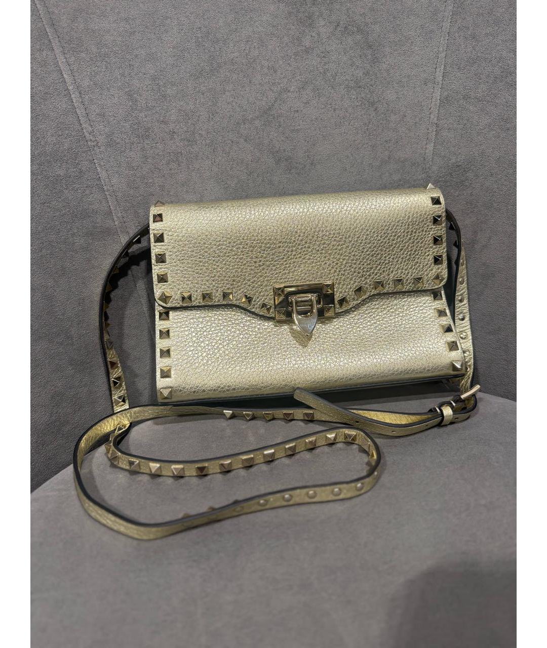 VALENTINO Золотая кожаная сумка через плечо, фото 4