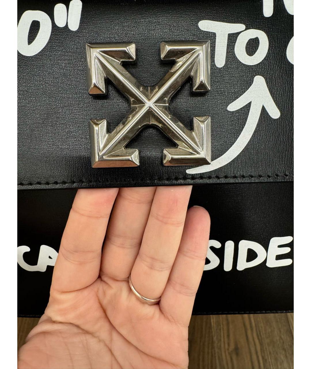 OFF-WHITE Черная кожаная сумка с короткими ручками, фото 2