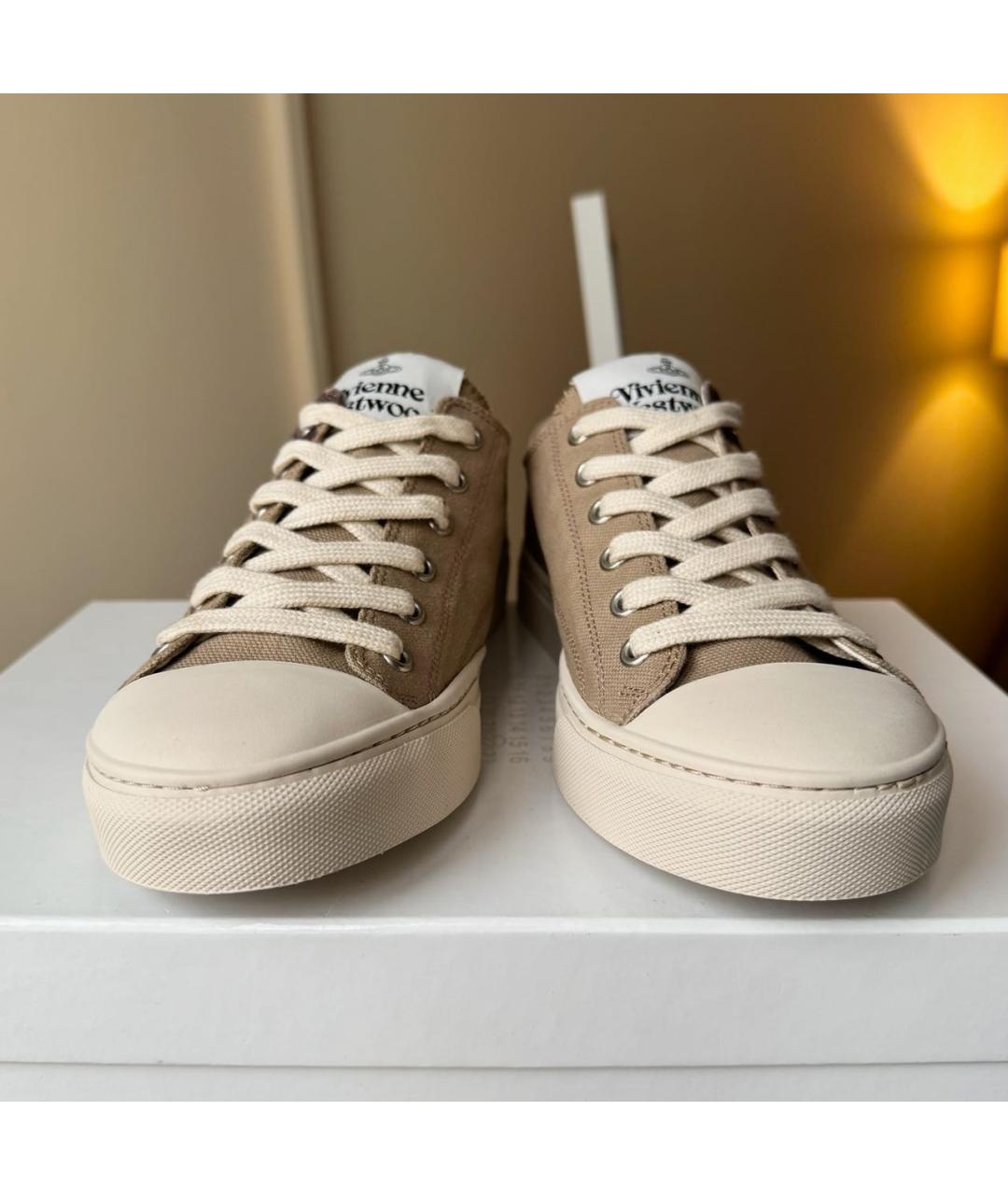 VIVIENNE WESTWOOD Бежевые текстильные кеды, фото 3