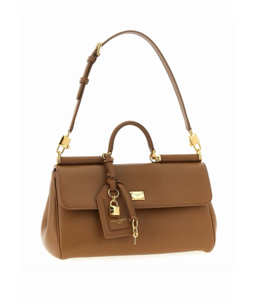 DOLCE&GABBANA Бежевая кожаная сумка с короткими ручками, фото 2