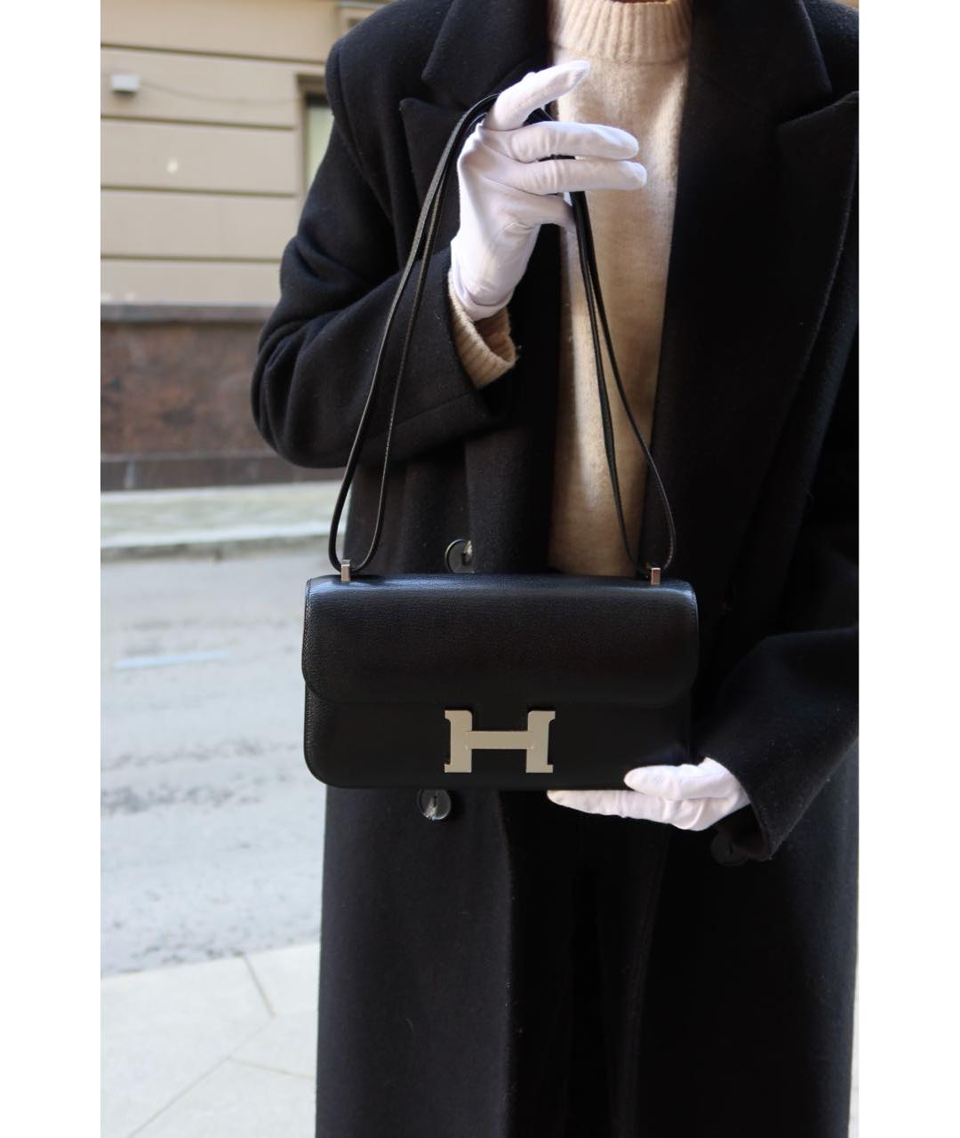 HERMES Черная кожаная сумка через плечо, фото 3