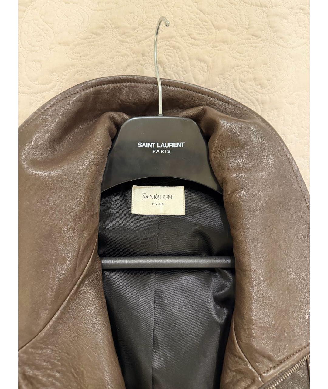 SAINT LAURENT Коричневая кожаная куртка, фото 3