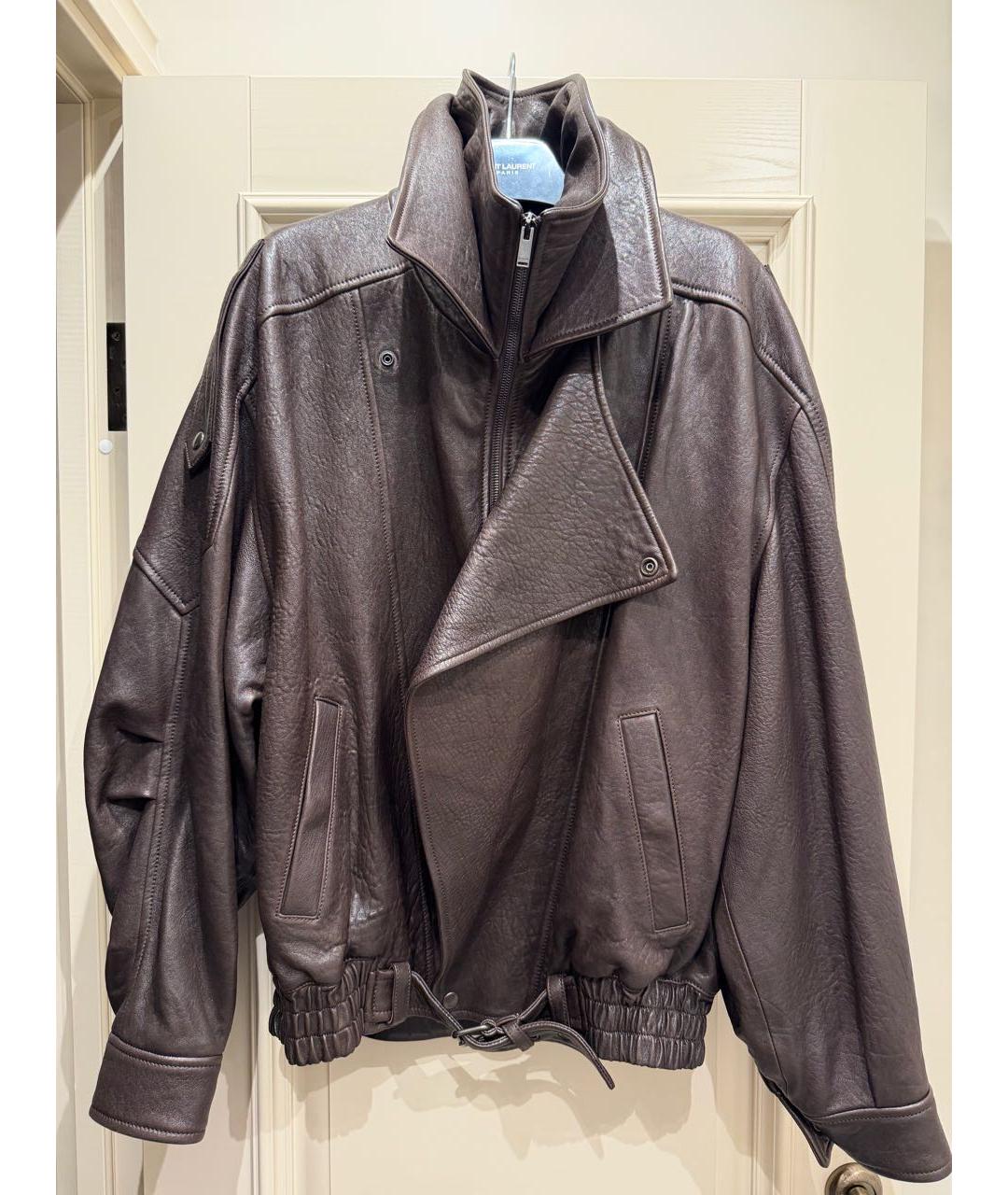 SAINT LAURENT Коричневая кожаная куртка, фото 6