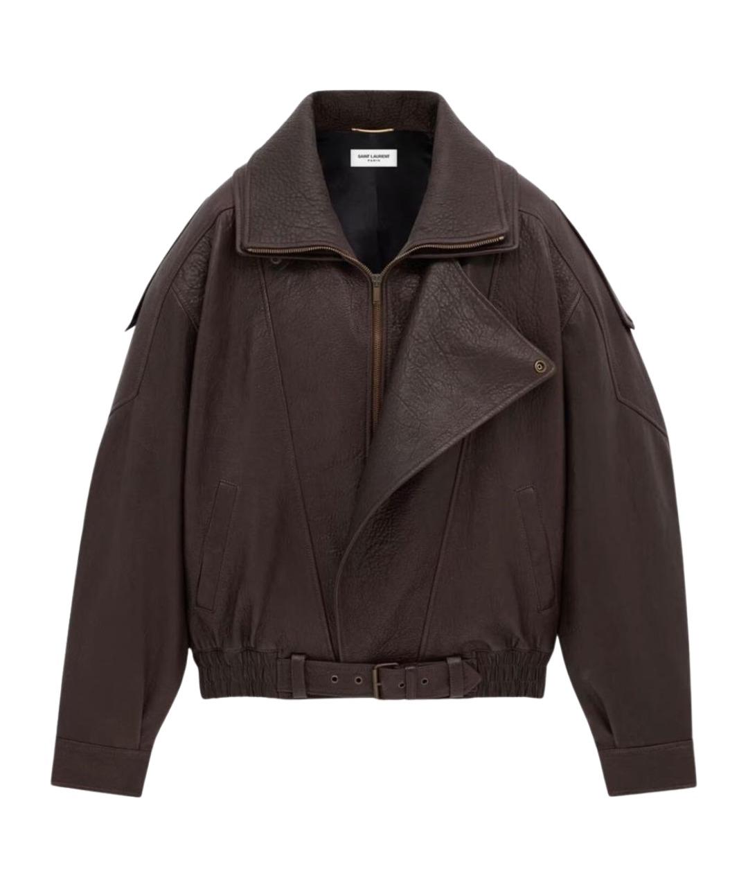 SAINT LAURENT Коричневая кожаная куртка, фото 1