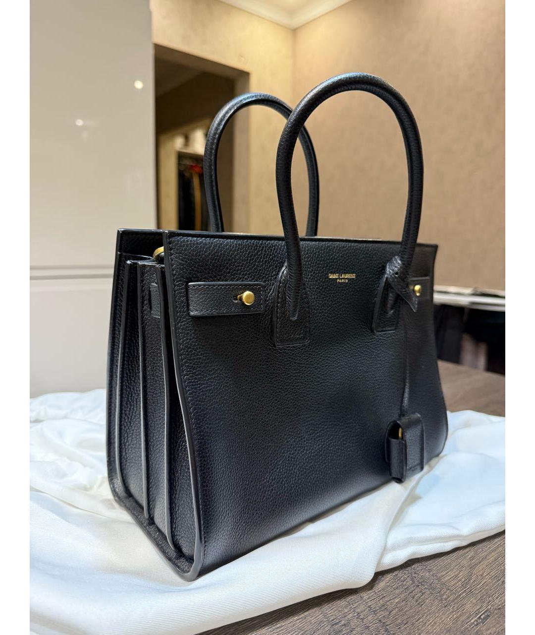 SAINT LAURENT Черная кожаная сумка тоут, фото 8
