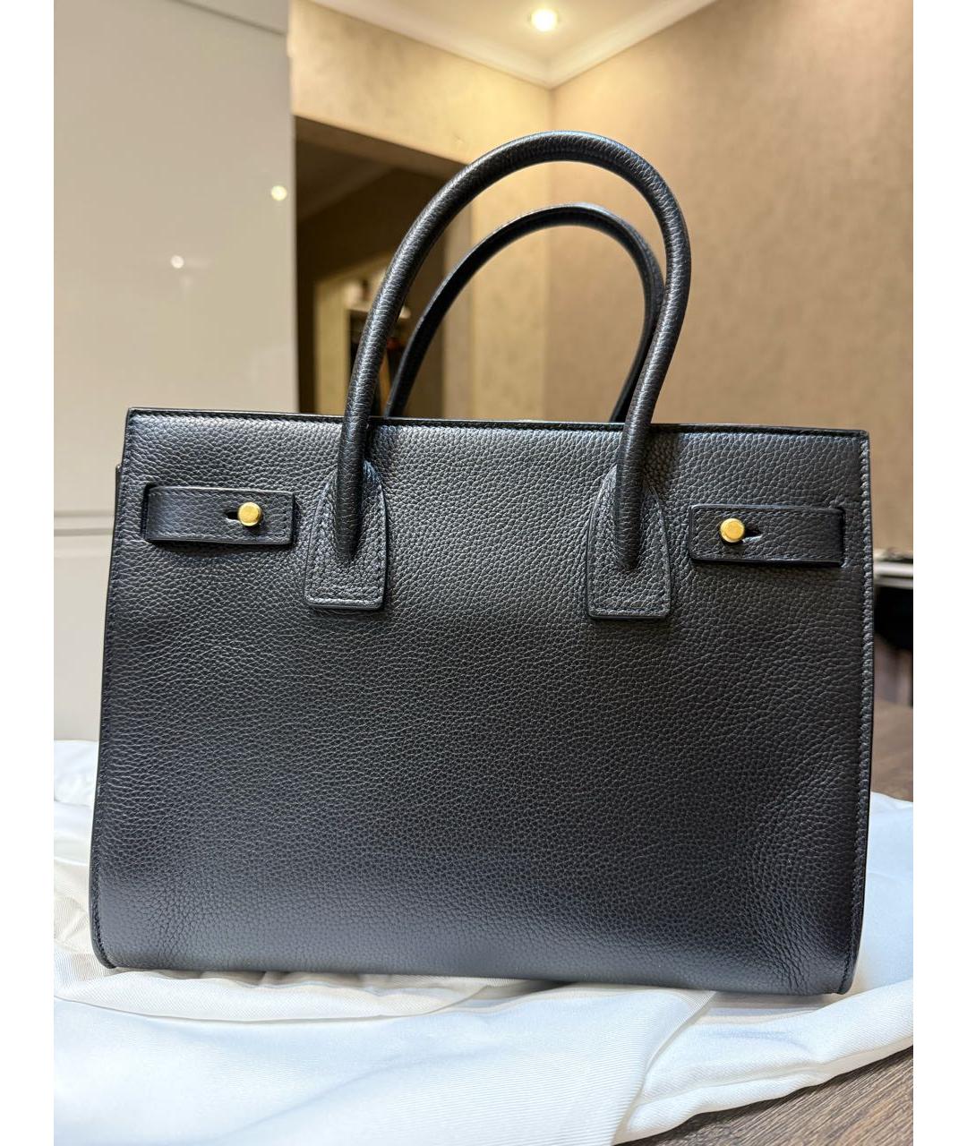 SAINT LAURENT Черная кожаная сумка тоут, фото 4