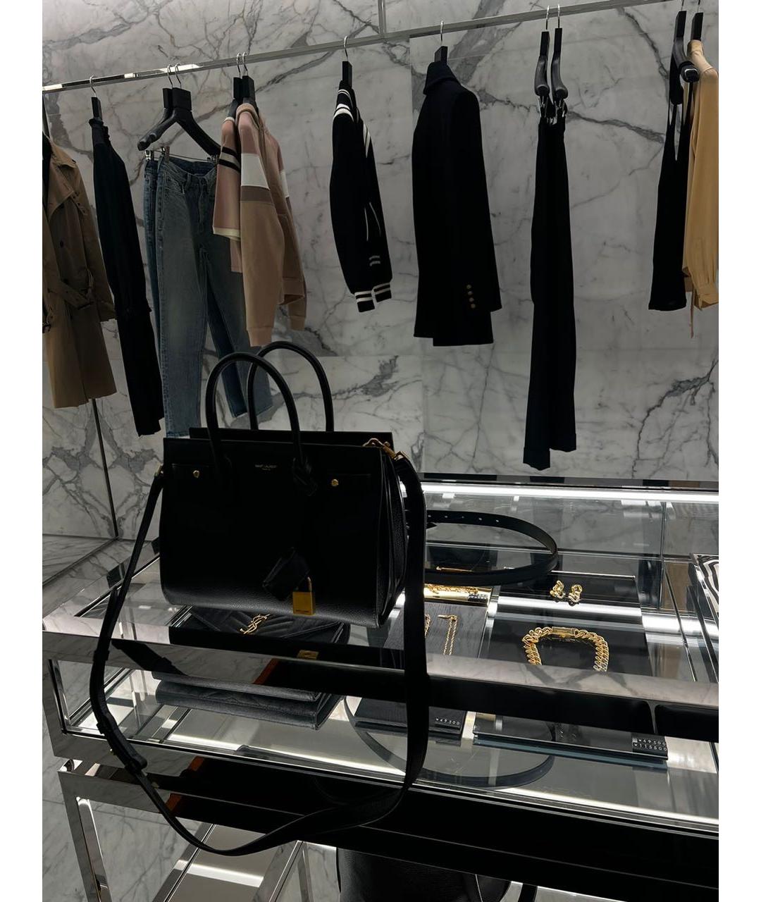 SAINT LAURENT Черная кожаная сумка тоут, фото 7