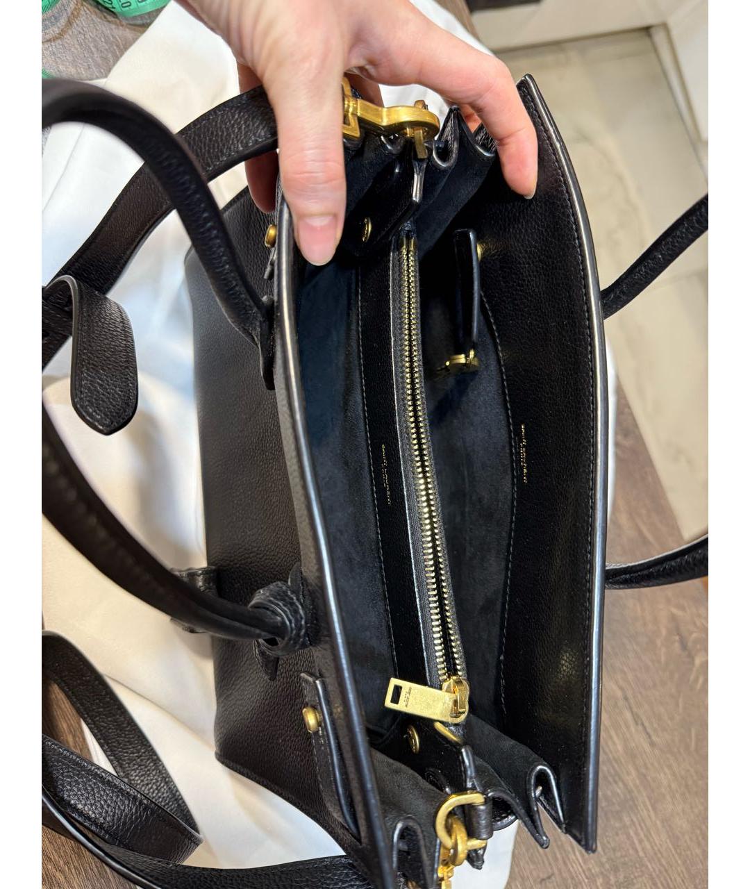 SAINT LAURENT Черная кожаная сумка тоут, фото 2