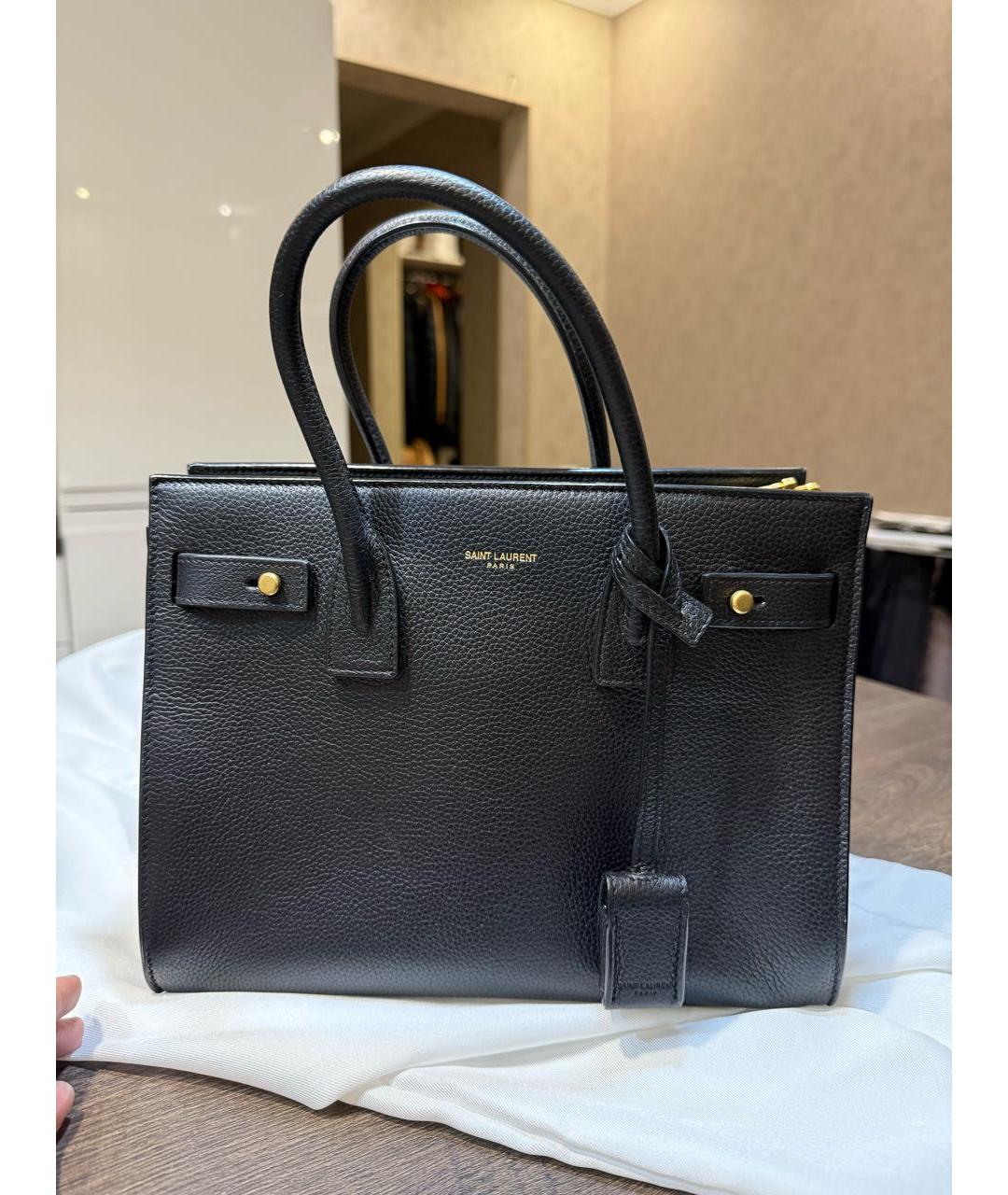 SAINT LAURENT Черная кожаная сумка тоут, фото 9