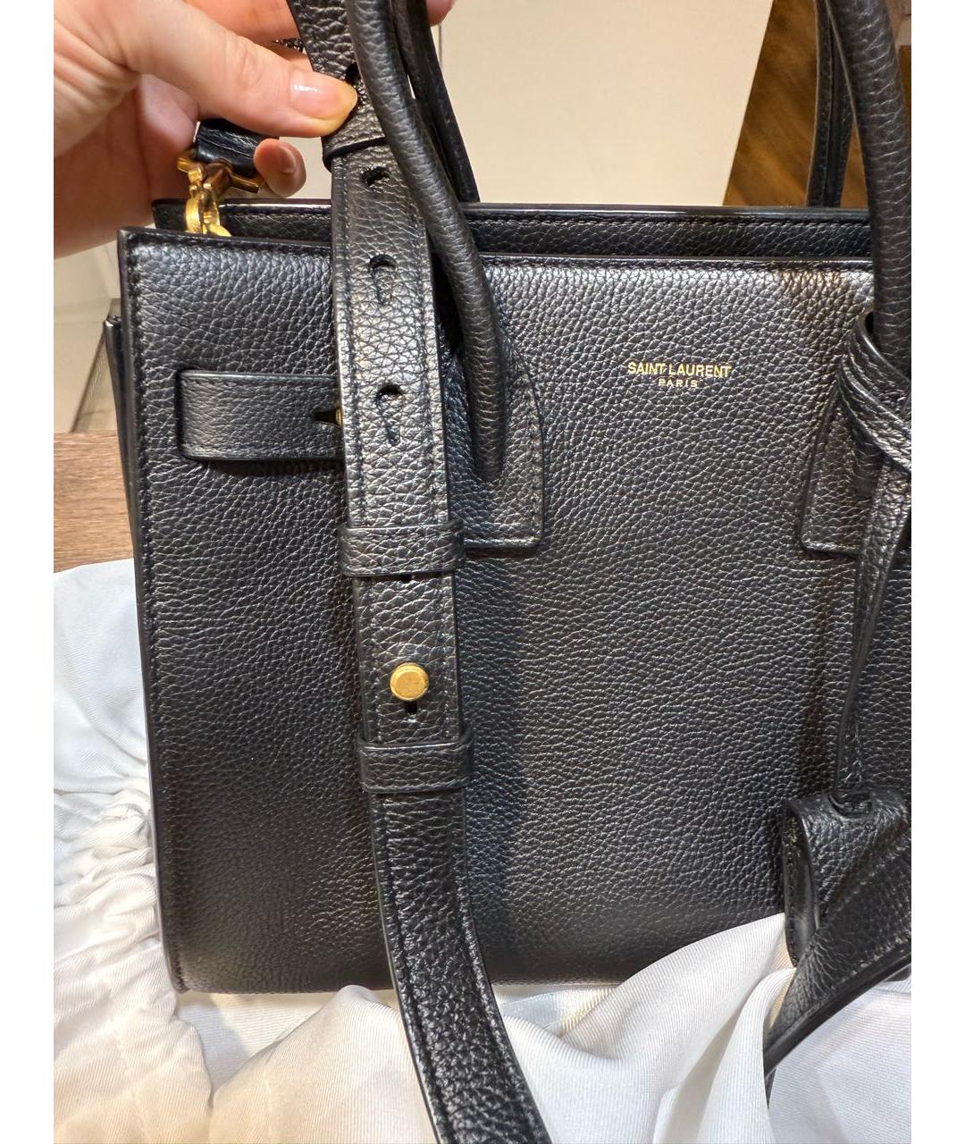 SAINT LAURENT Черная кожаная сумка тоут, фото 5