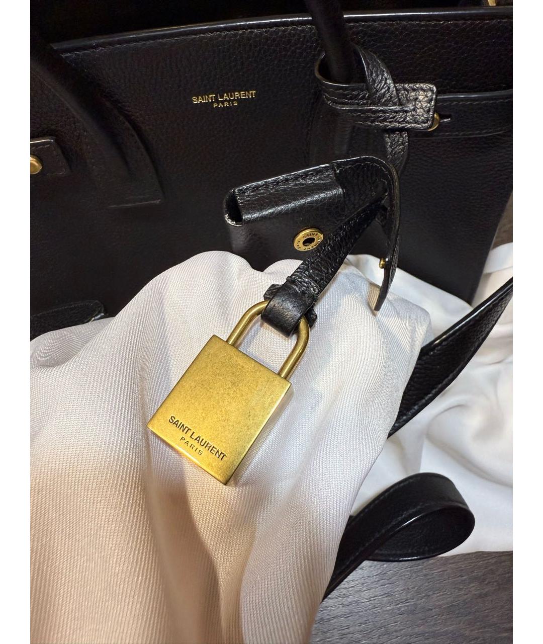 SAINT LAURENT Черная кожаная сумка тоут, фото 3