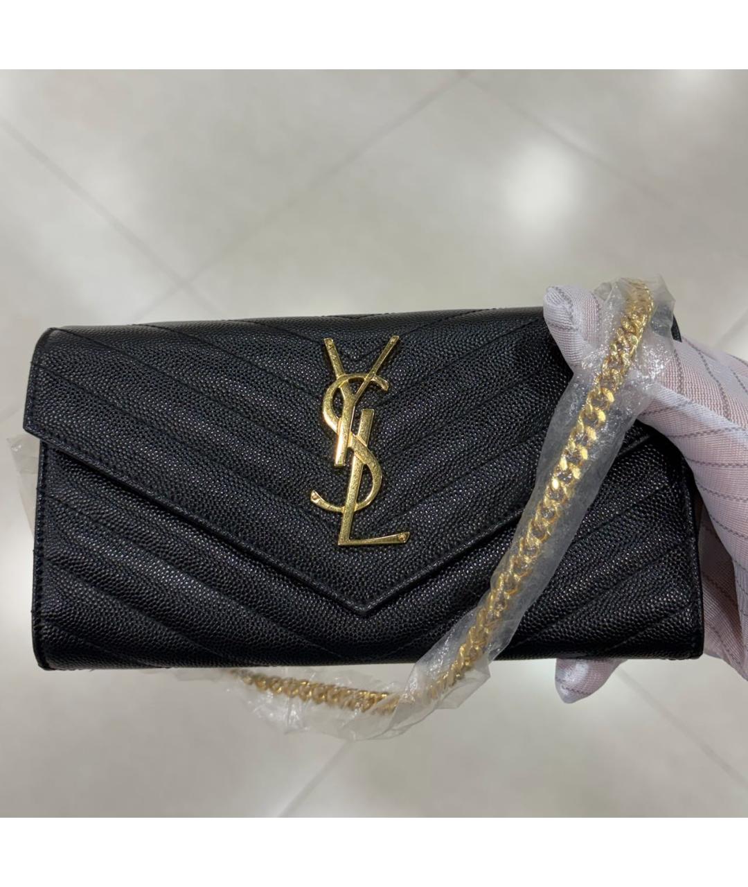 SAINT LAURENT Черный кожаный кошелек, фото 2