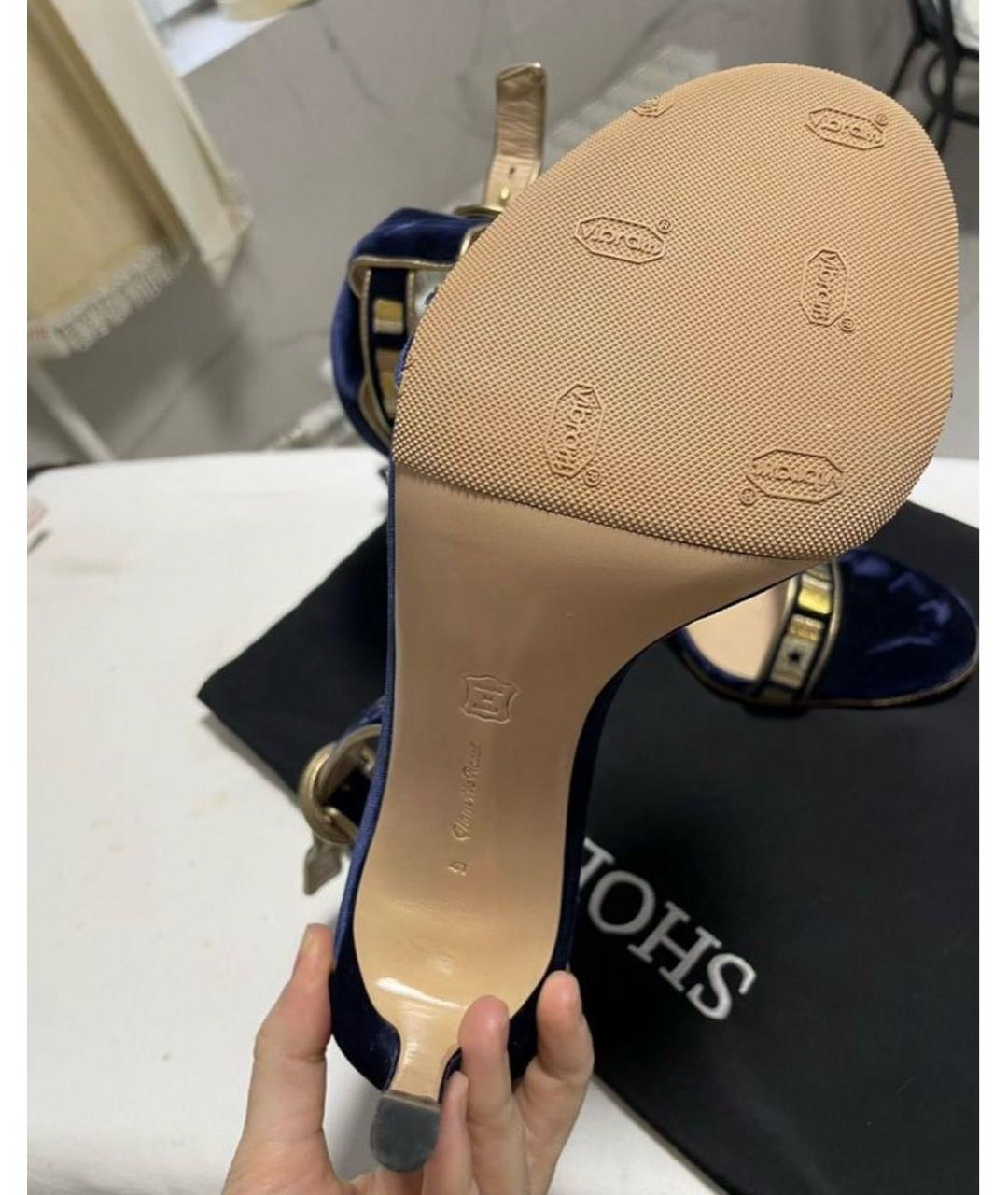 GIANVITO ROSSI Темно-синие бархатные босоножки, фото 6