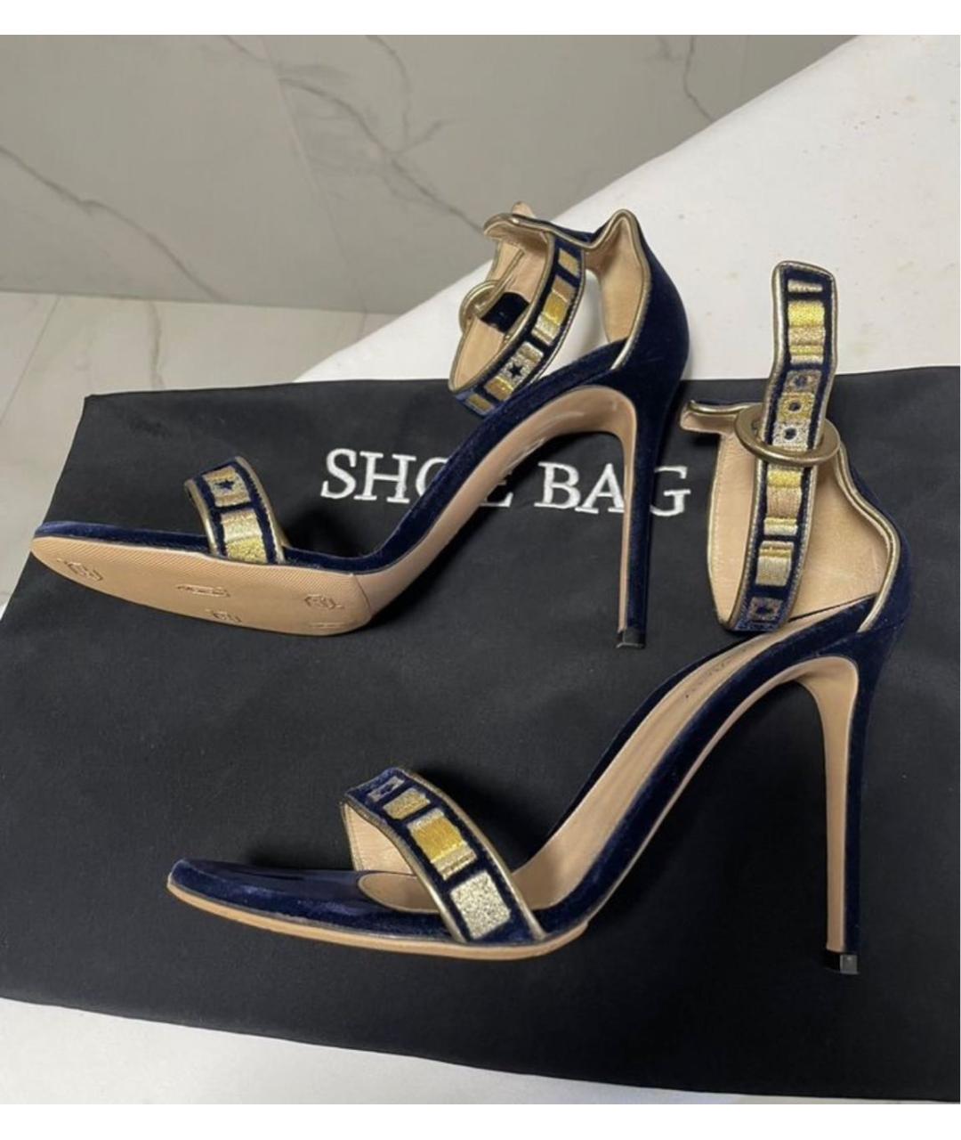 GIANVITO ROSSI Темно-синие бархатные босоножки, фото 9