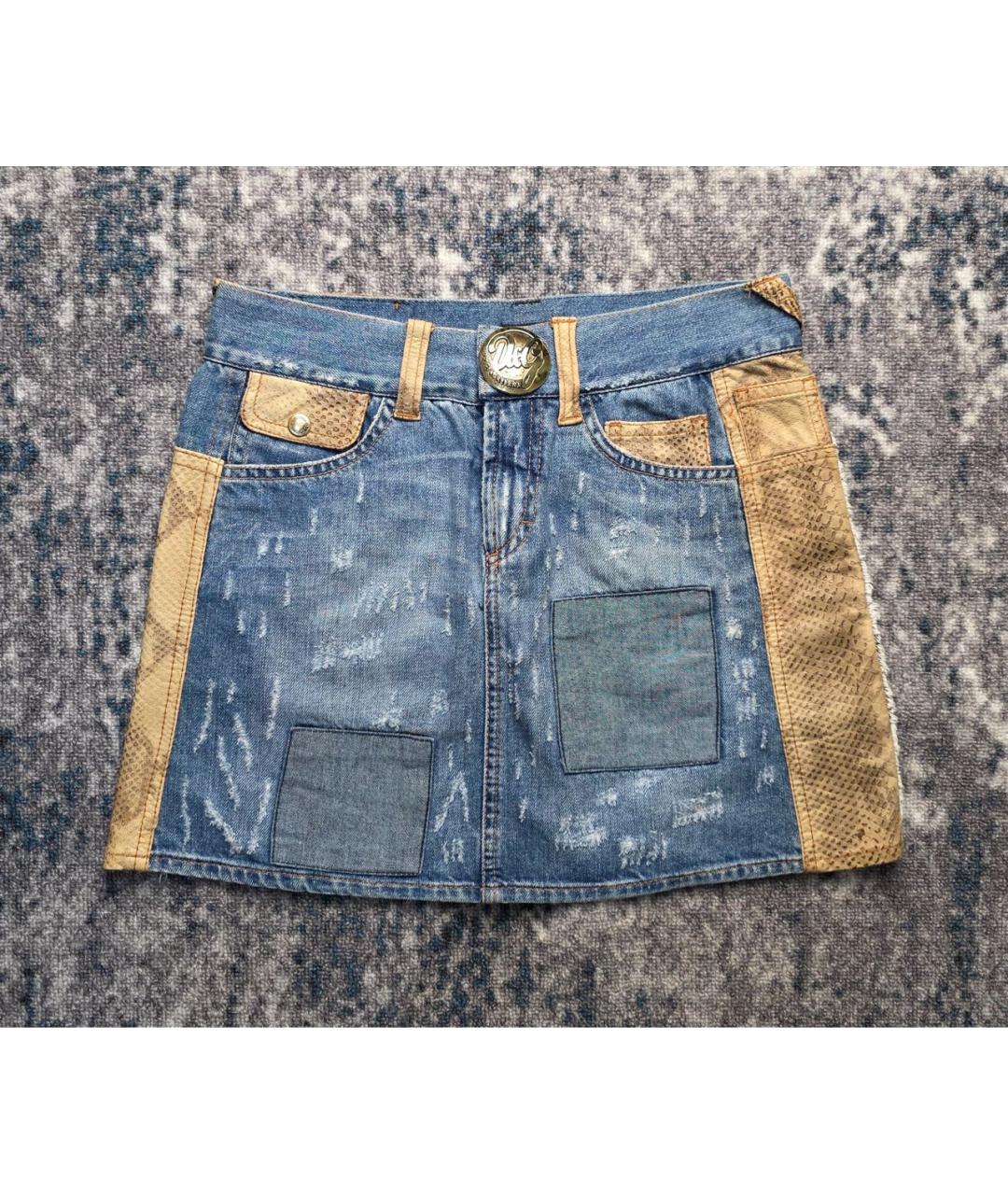 DOLCE&GABBANA Голубая хлопковая юбка мини, фото 9