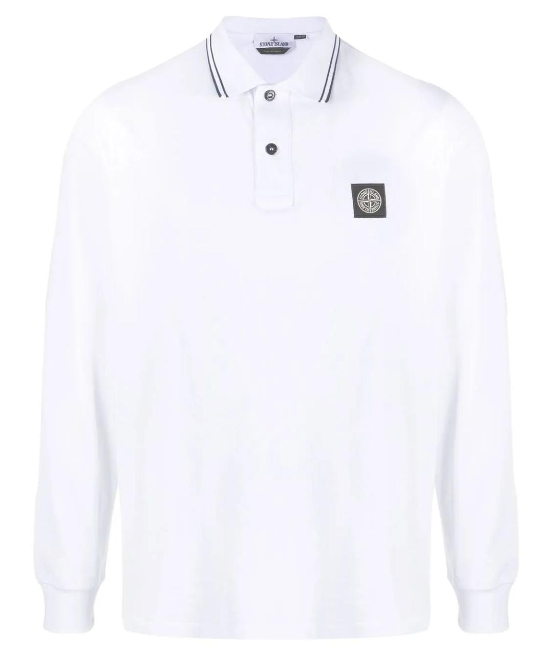 STONE ISLAND Белое хлопковое поло с длинным рукавом, фото 1