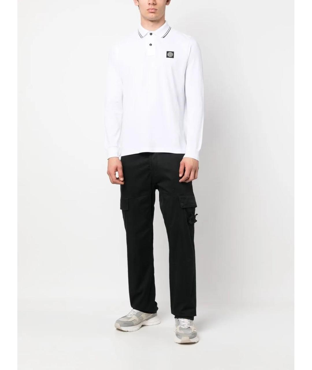 STONE ISLAND Белое хлопковое поло с длинным рукавом, фото 2