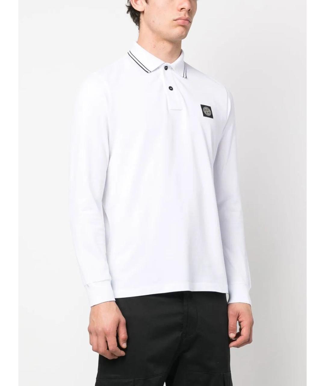 STONE ISLAND Белое хлопковое поло с длинным рукавом, фото 3