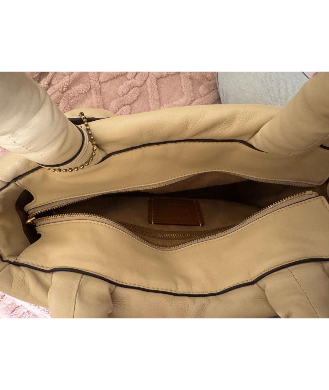 COACH Бежевая кожаная сумка тоут, фото 4