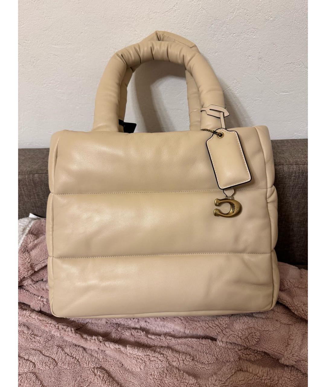 COACH Бежевая кожаная сумка тоут, фото 9