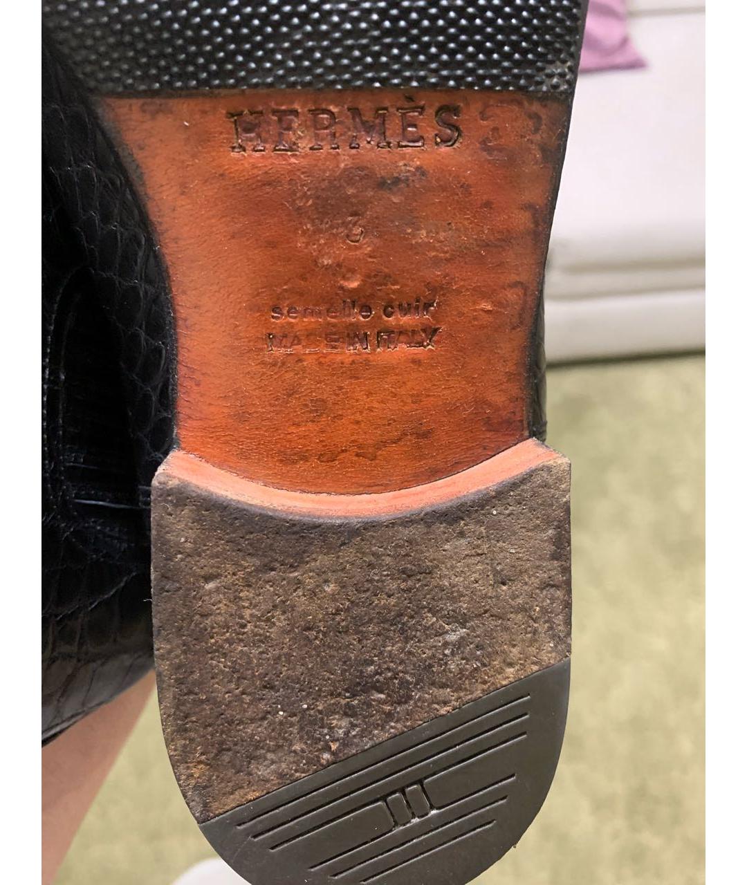 HERMES Темно-синие лоферы из экзотической кожи, фото 6