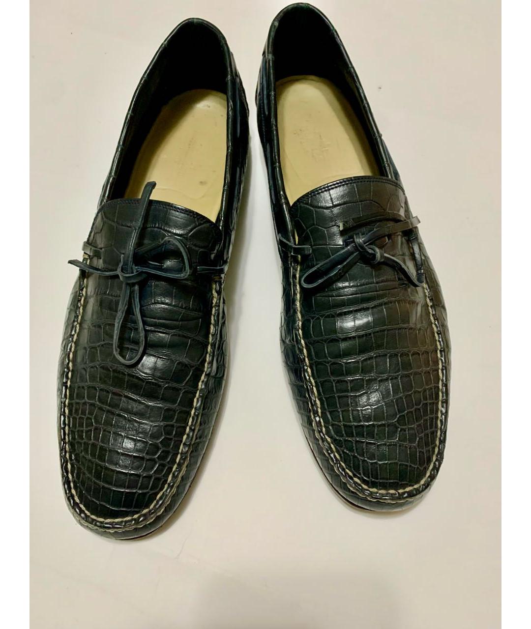 HERMES Темно-синие лоферы из экзотической кожи, фото 3