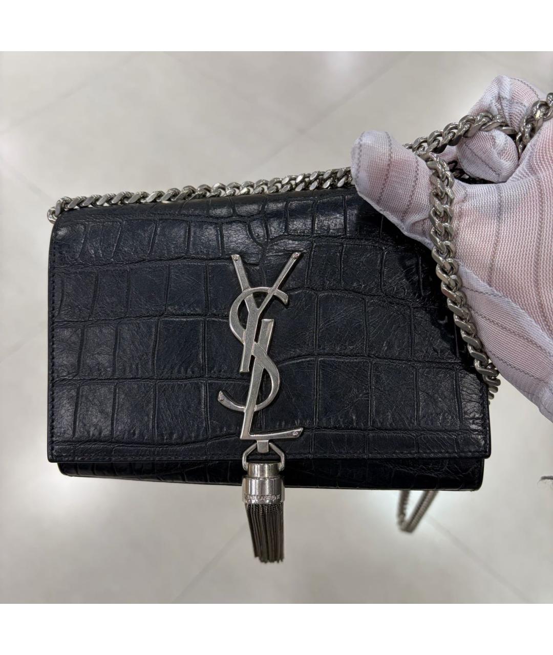 SAINT LAURENT Черная кожаная сумка через плечо, фото 2