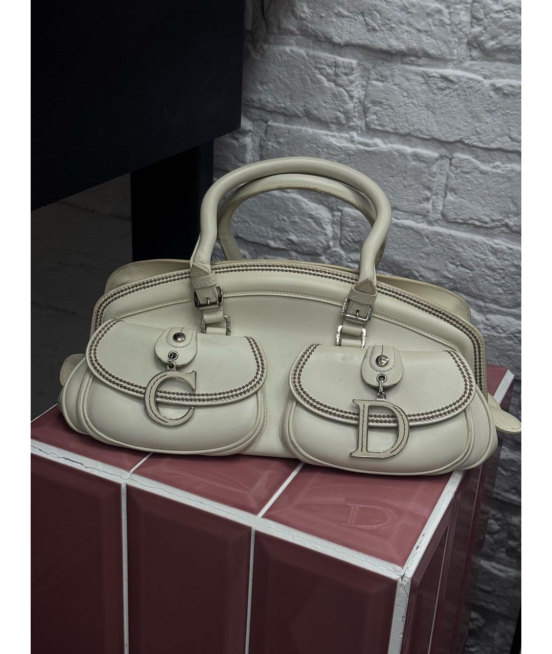 CHRISTIAN DIOR Белая кожаная сумка с короткими ручками, фото 9