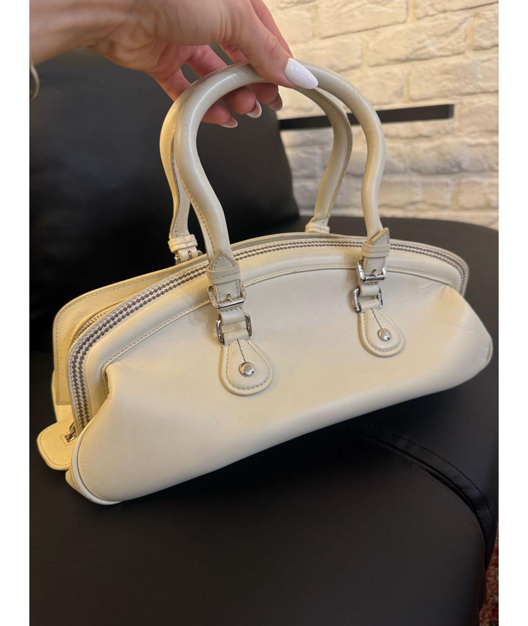 CHRISTIAN DIOR Белая кожаная сумка с короткими ручками, фото 3