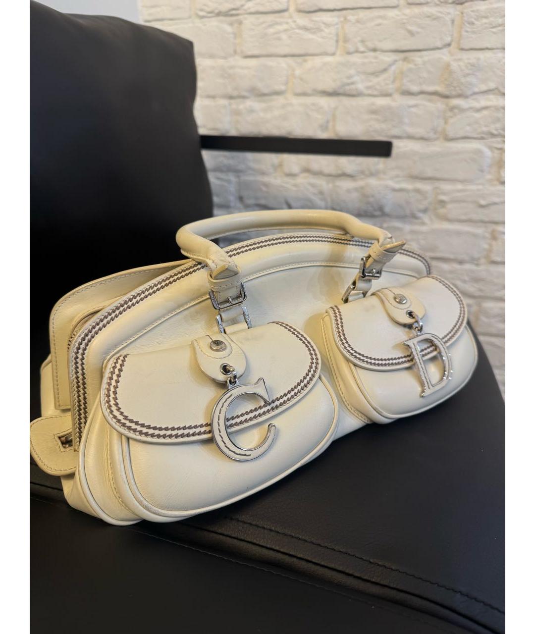 CHRISTIAN DIOR Белая кожаная сумка с короткими ручками, фото 2