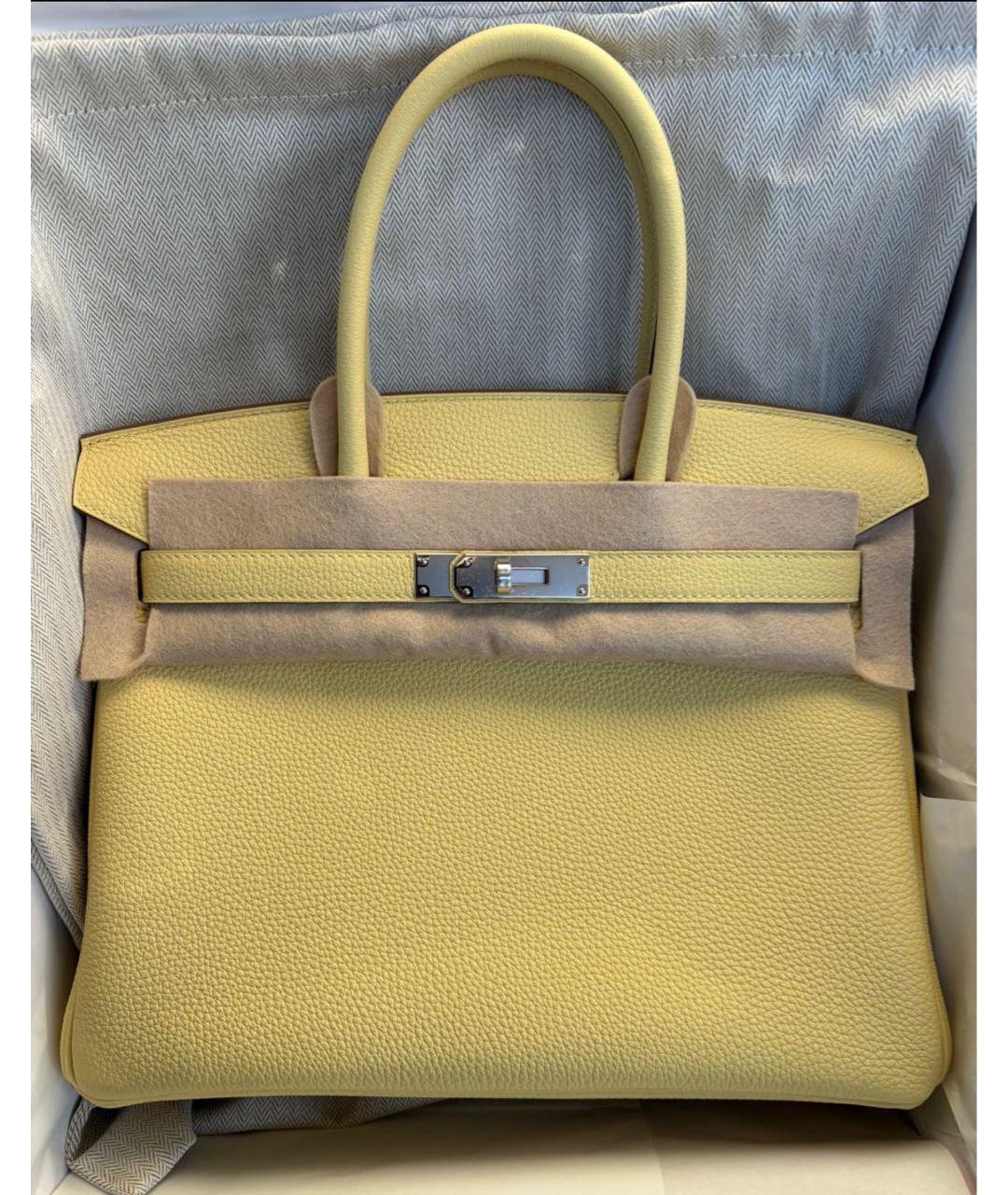 HERMES Желтая кожаная сумка с короткими ручками, фото 3