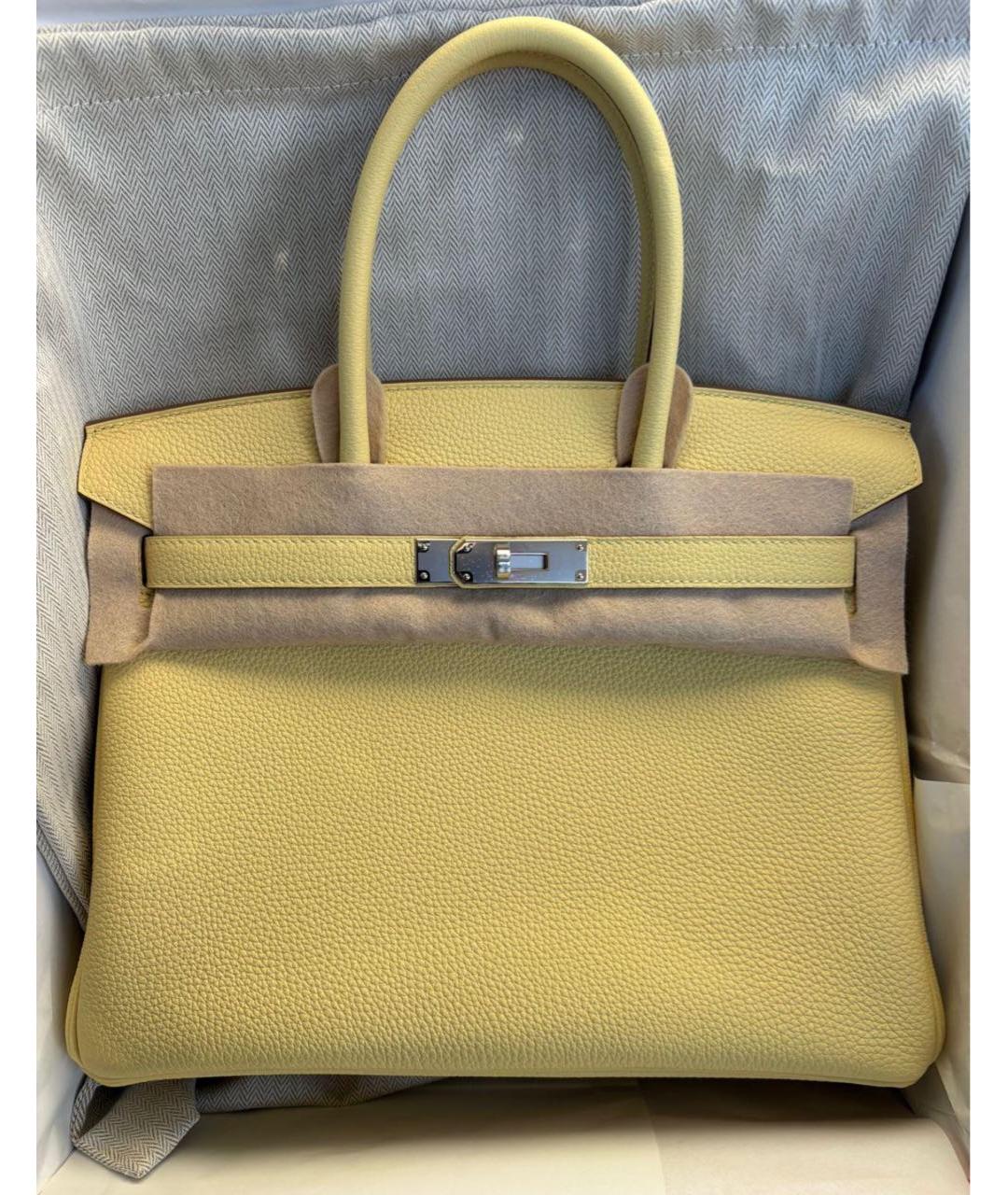 HERMES Желтая кожаная сумка с короткими ручками, фото 2