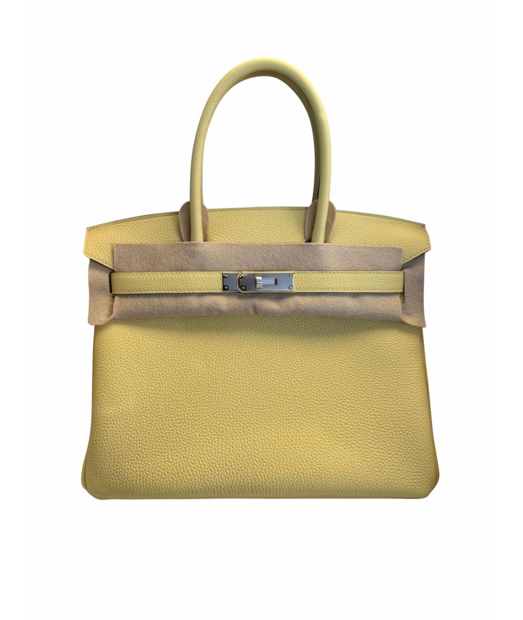 HERMES Желтая кожаная сумка с короткими ручками, фото 1