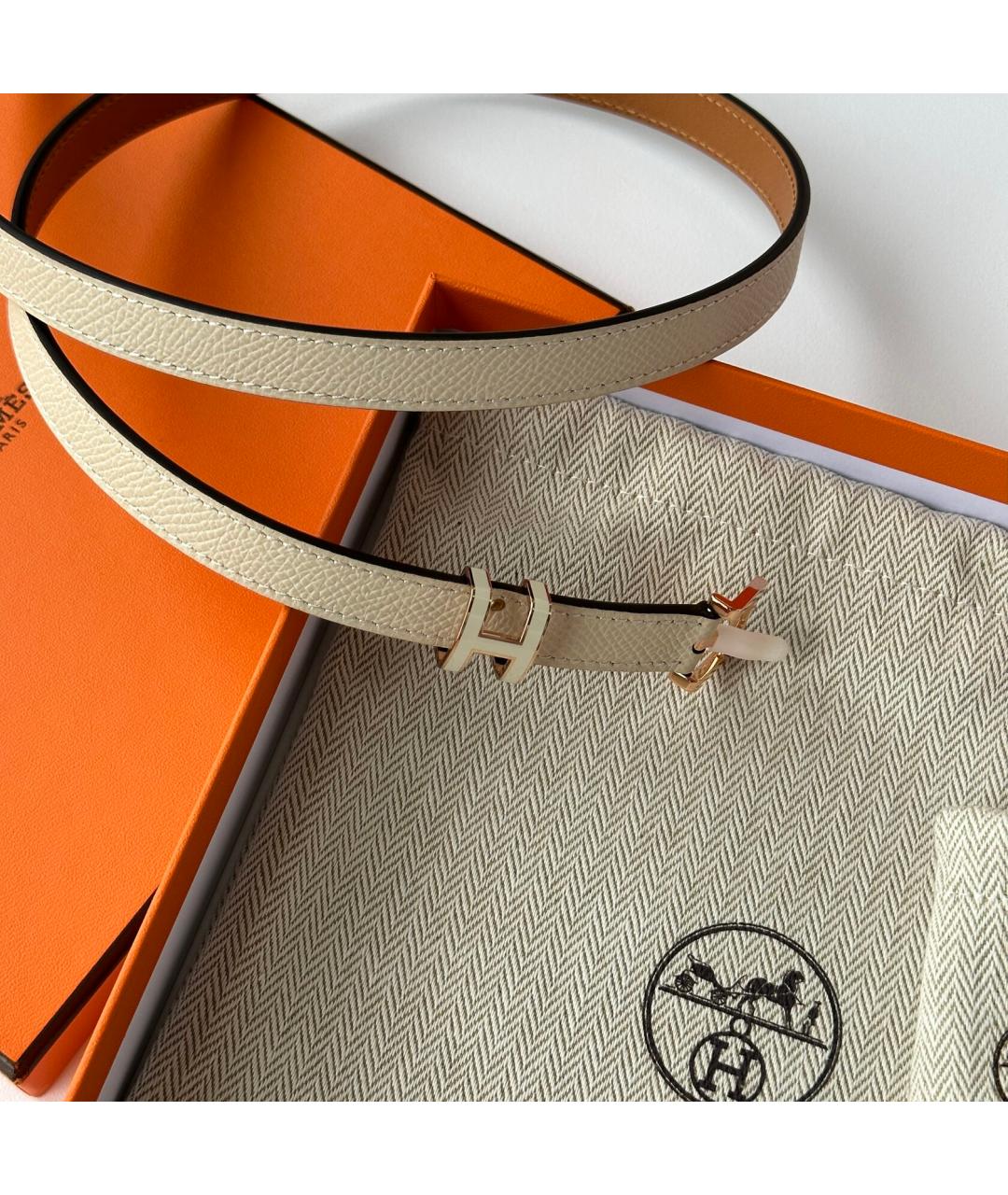 HERMES Бежевый кожаный ремень, фото 4