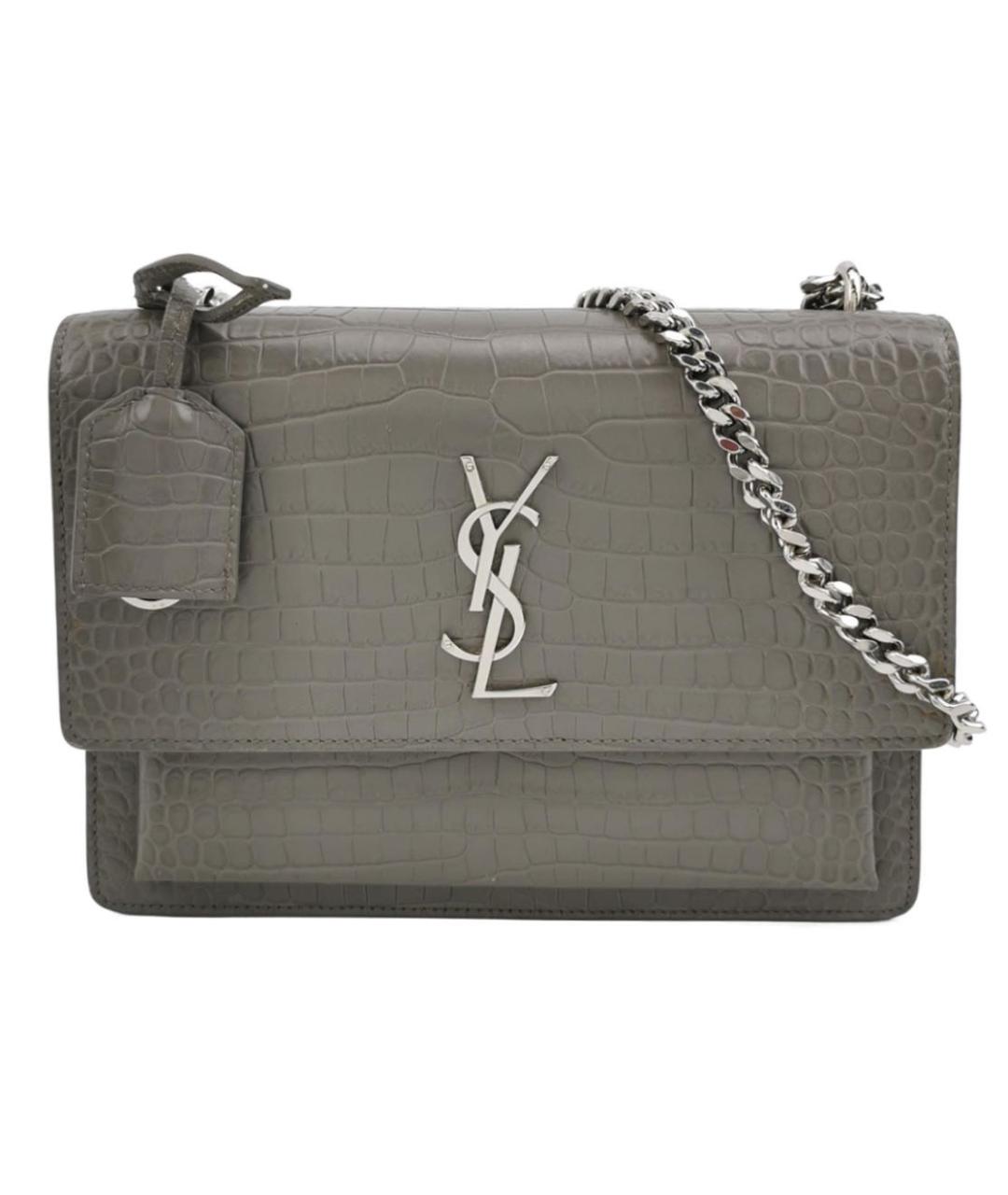 SAINT LAURENT Серая кожаная сумка через плечо, фото 5