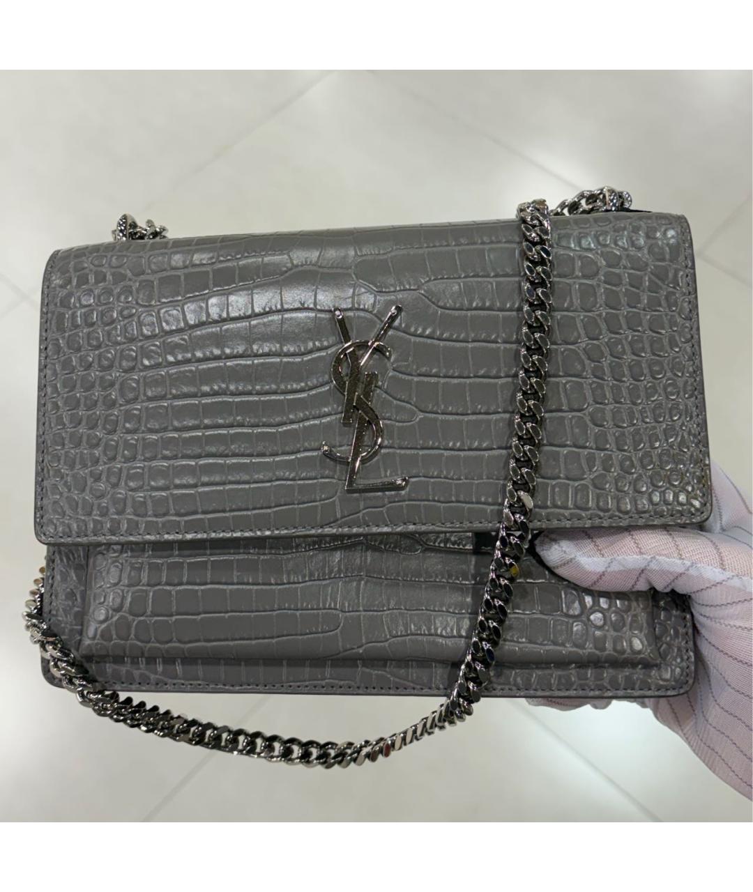 SAINT LAURENT Серая кожаная сумка через плечо, фото 2