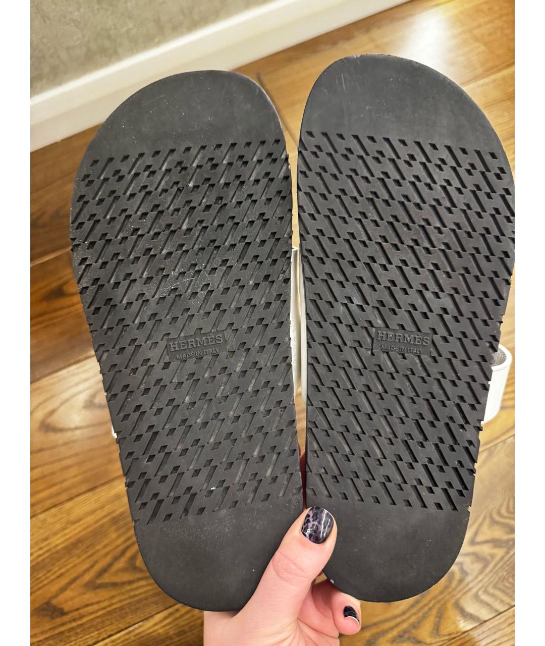 HERMES Белые кожаные сандалии, фото 7