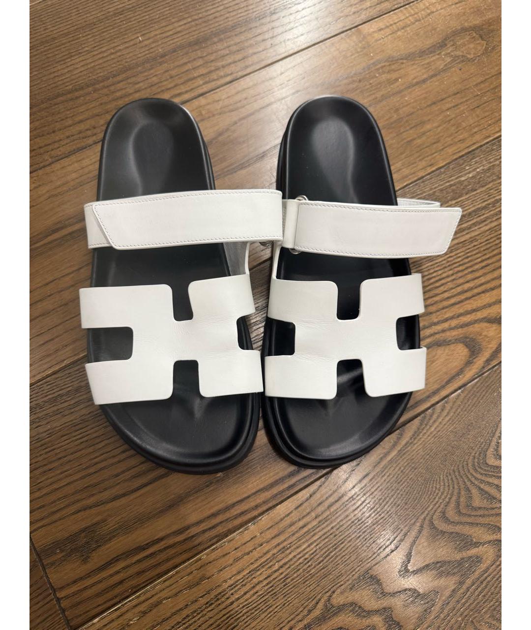 HERMES Белые кожаные сандалии, фото 2