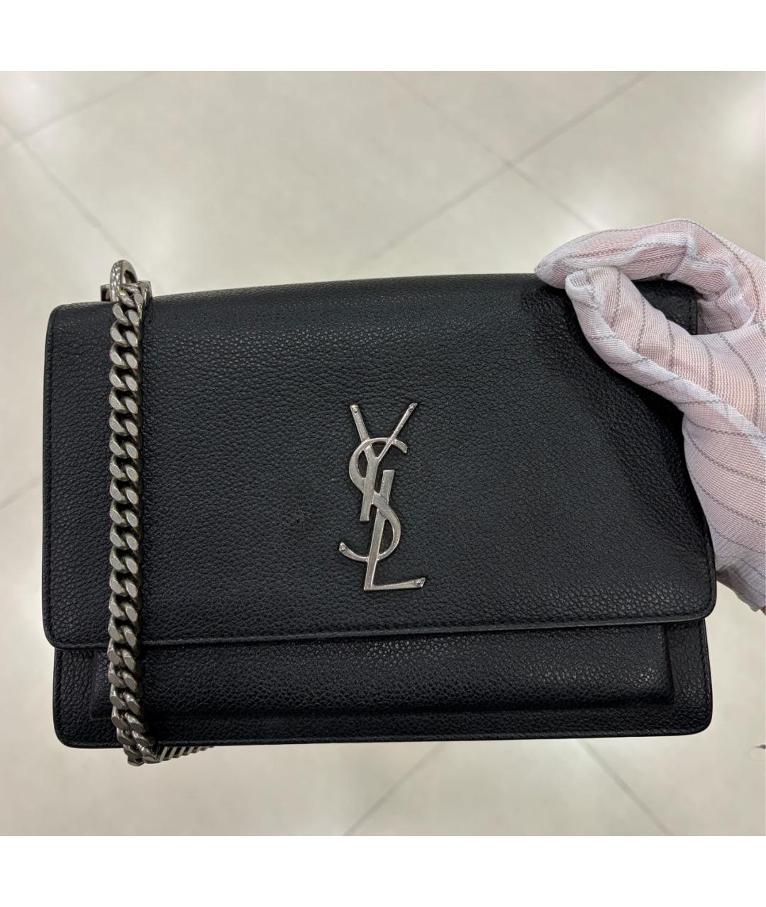 SAINT LAURENT Черная кожаная сумка через плечо, фото 2