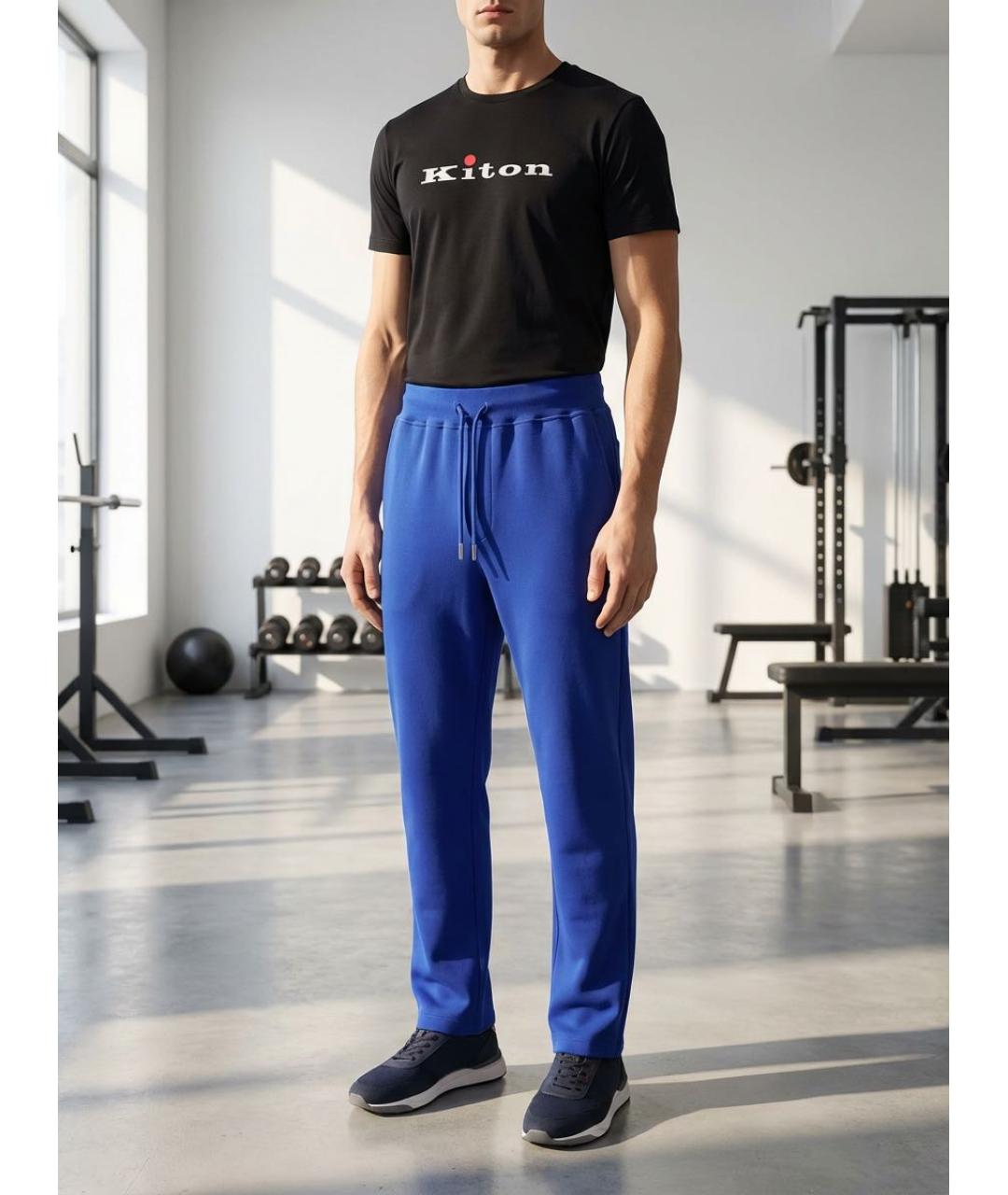 KITON Синие хлопковые повседневные брюки, фото 8