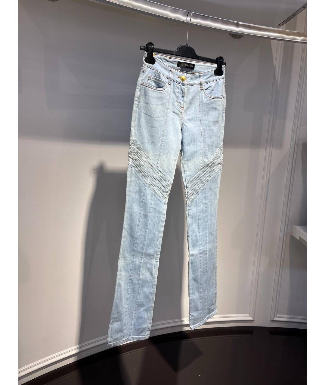 VERSACE Голубые хлопковые прямые джинсы, фото 3