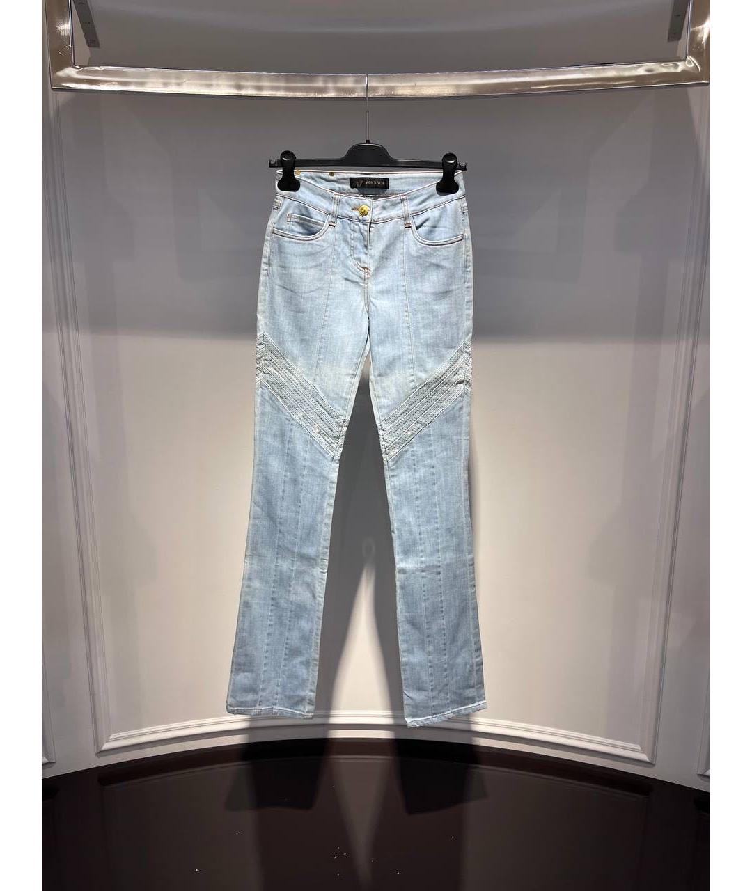VERSACE Голубые хлопковые прямые джинсы, фото 4