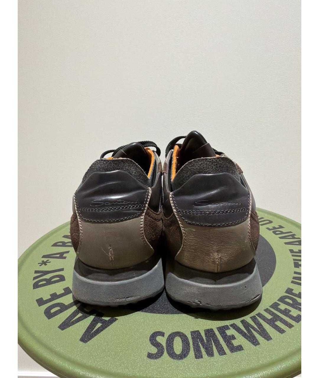 SANTONI Антрацитовые кожаные низкие кроссовки / кеды, фото 3