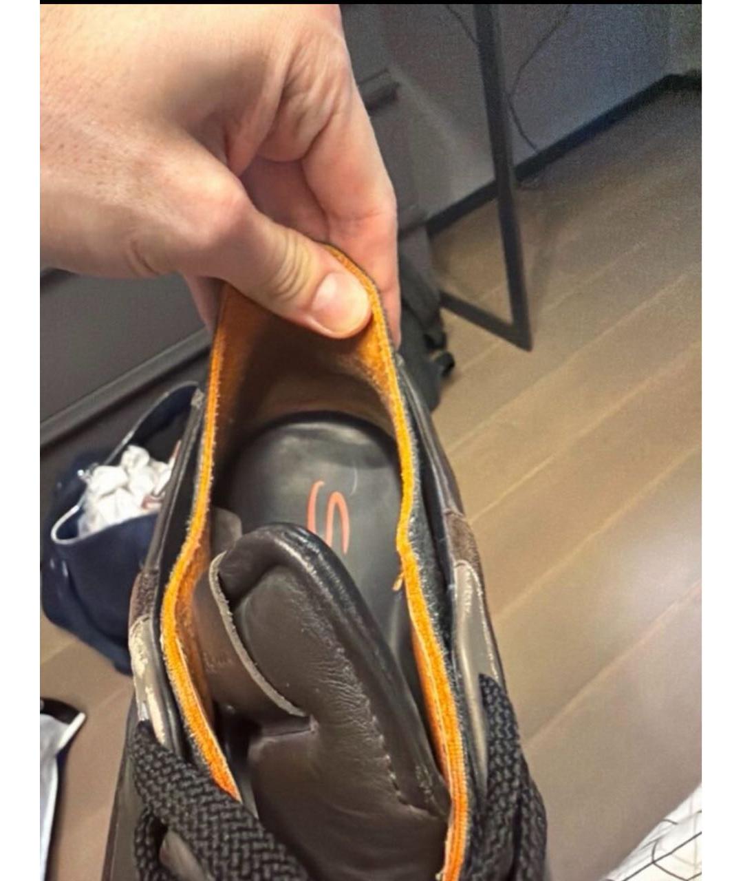 SANTONI Антрацитовые кожаные низкие кроссовки / кеды, фото 6