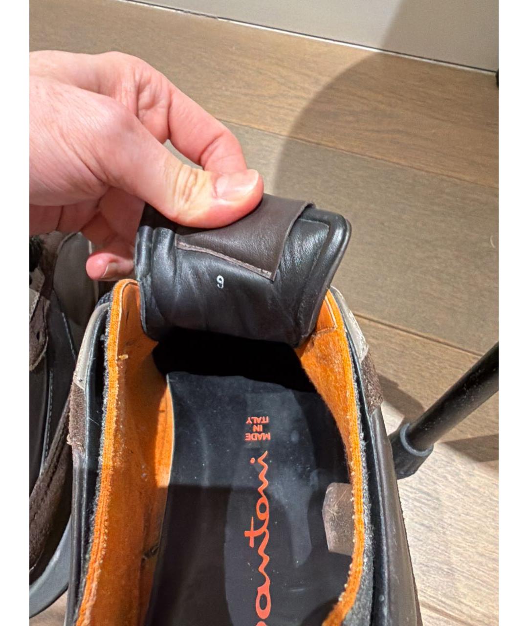 SANTONI Антрацитовые кожаные низкие кроссовки / кеды, фото 5